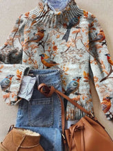 Vintage Lovely Floral Birds Art Print Knit Turtleneck Pullover Sweater